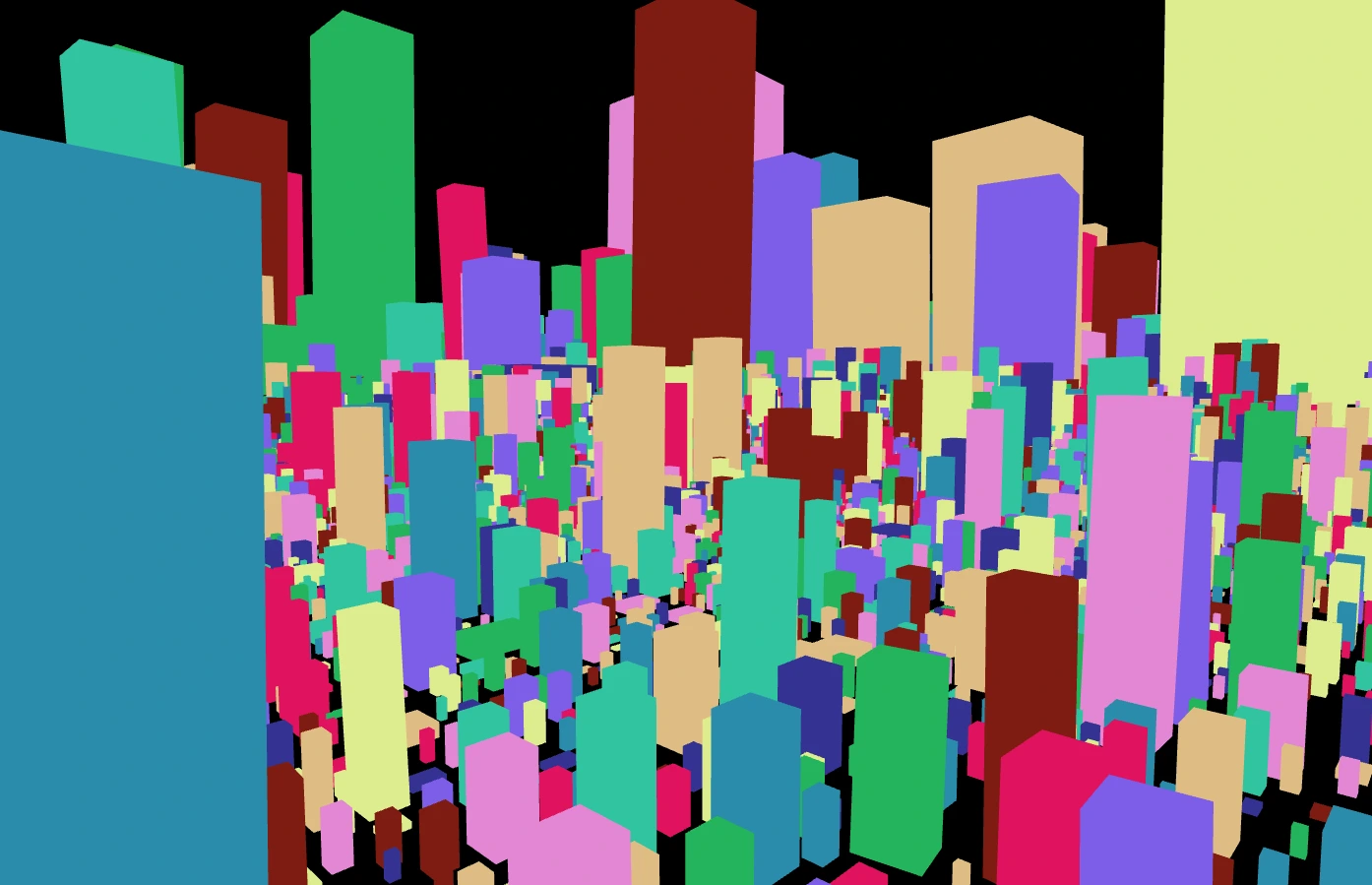 A large city-like composition of colorful geometric columns