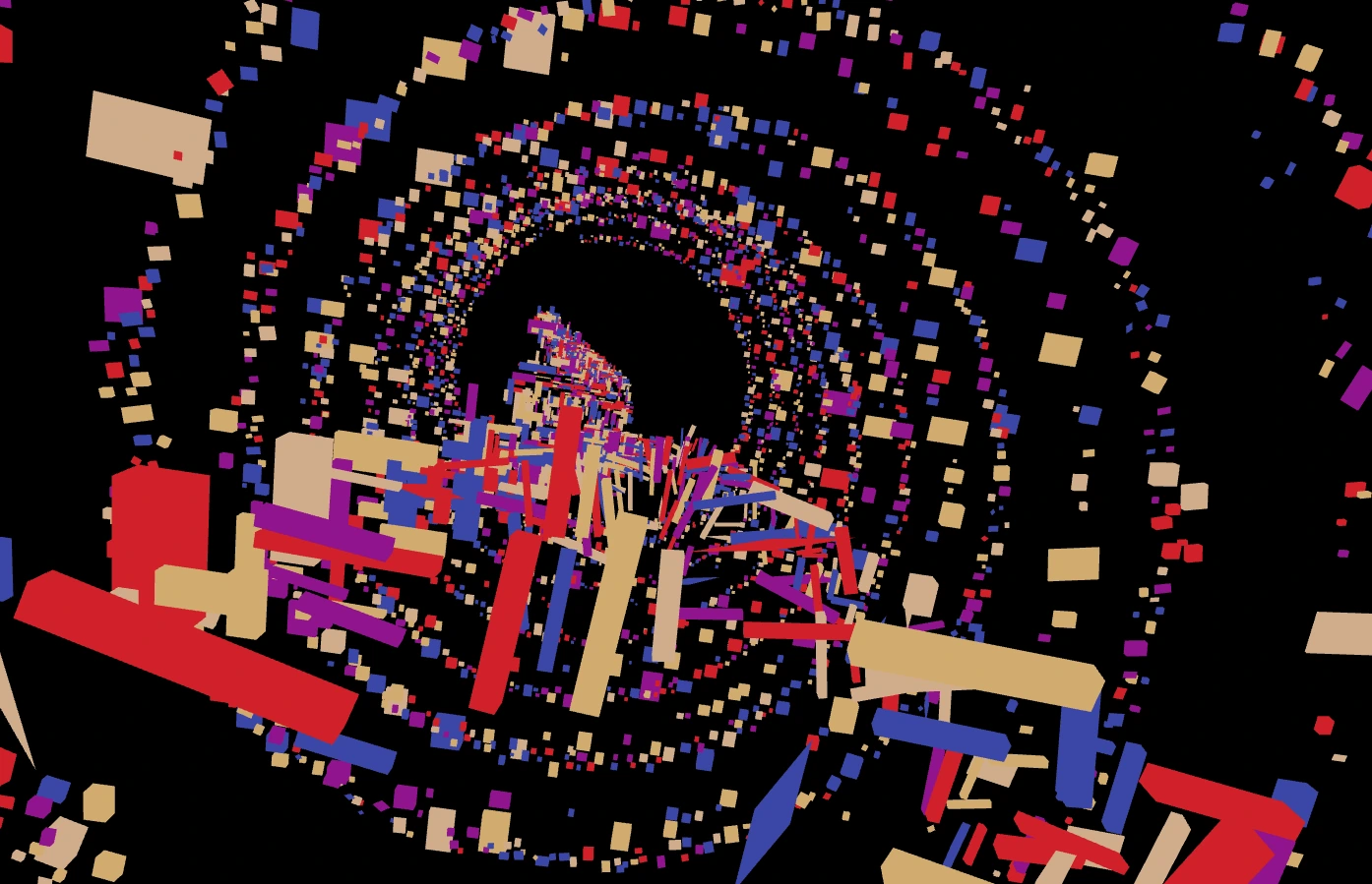 A colorful tunnel of blocks and intersecting geometric structures