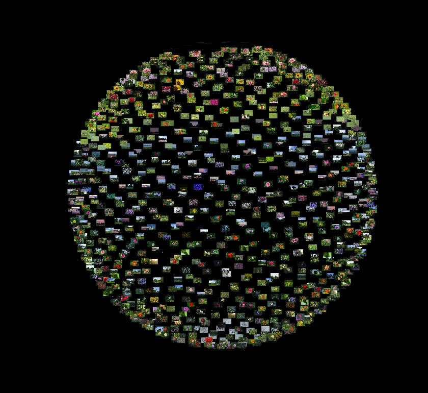 A sphere built from individual flower and landscape photographs