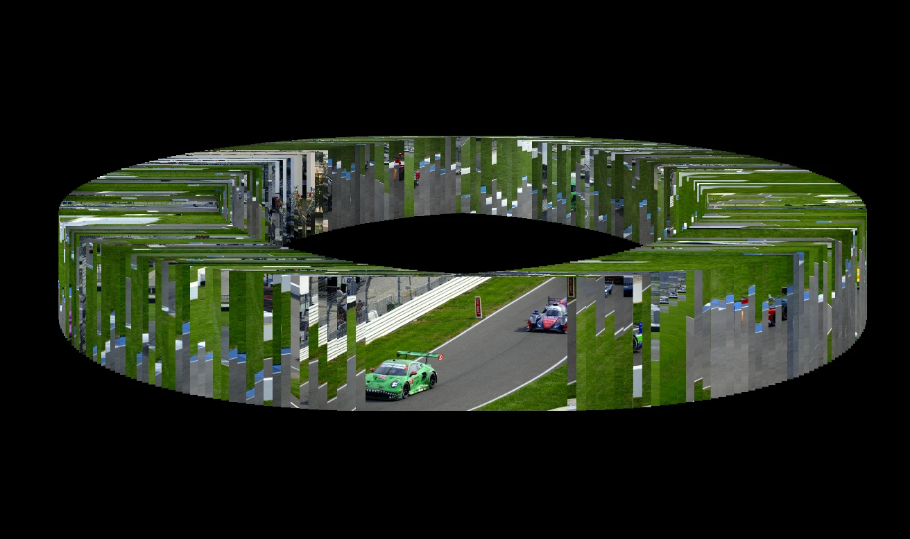 Racing photographs arranged in a ring of overlapping image planes
